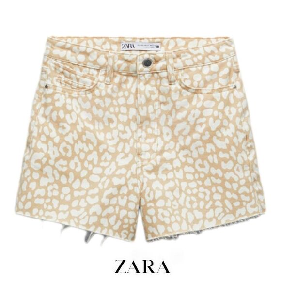 Zara Pants - ZARA | Taupe Brown | LEOPARD Z1975 HIGH RISE DENIM SHORTS